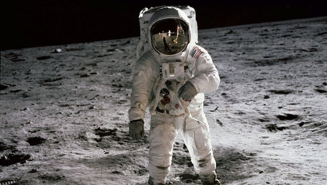 Armstrong photographs Aldrin. Pic: NASA