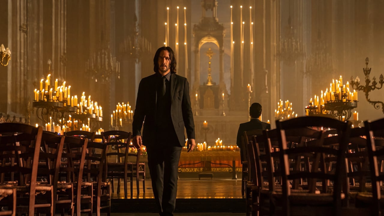 A rare moment of reflection for Keanu Reeves in John Wick: Chapter 4. Pic: Lionsgate